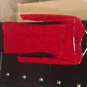 Red lace dress with open back